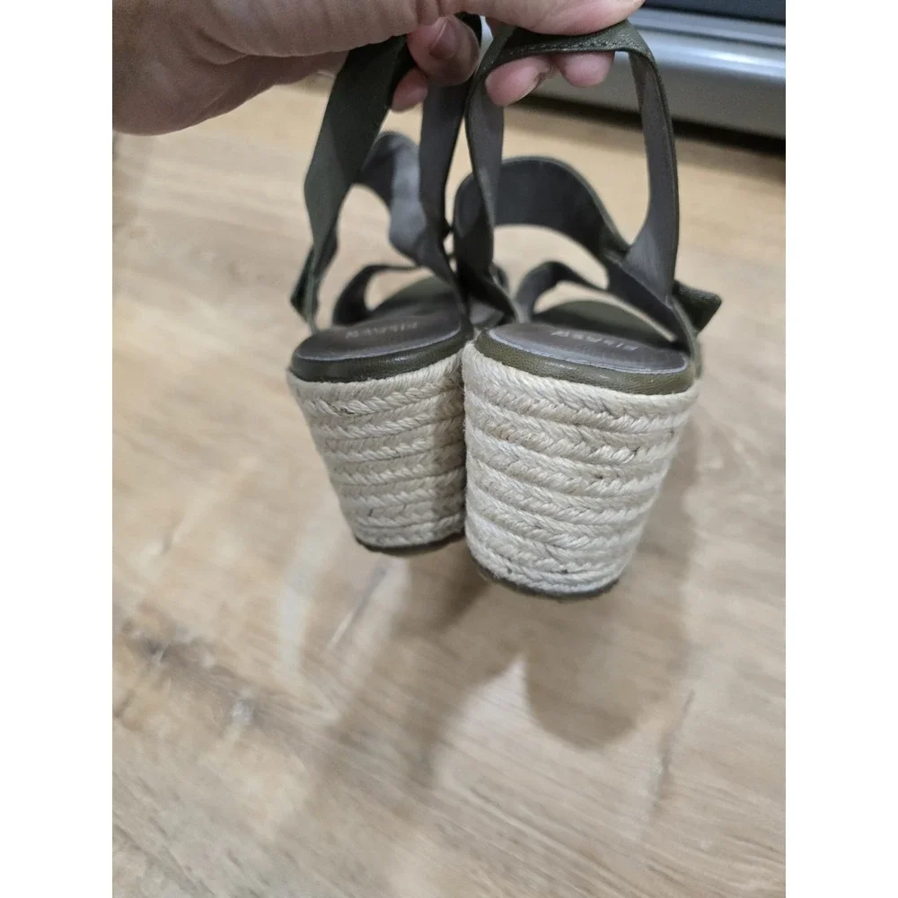 EILEEN FISHER Women's Size 8‎ Olive Green Leather Espadrille Wedge Sandals